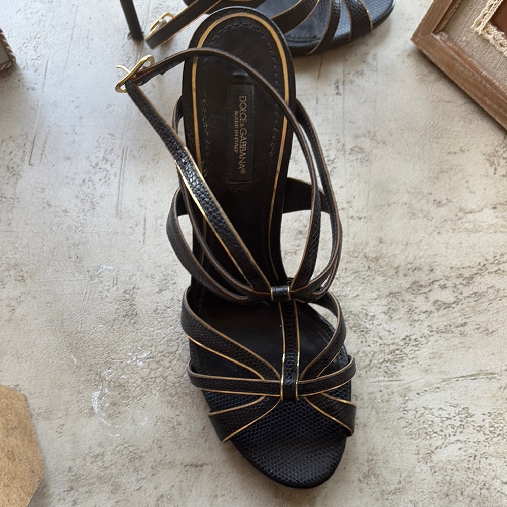 Dolce & Gabbana Black and Gold Strappy Heels